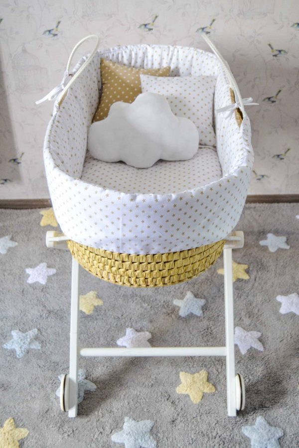 CESTO MOISES BEBE BARATO BLANCO ESTRELLAS BEIGE