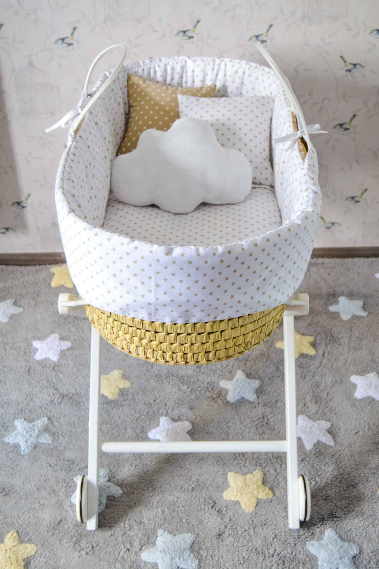 Cesto moises pique blanco estrellas beige - Mimitos Home