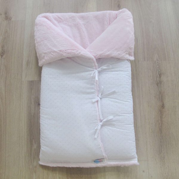 SACO BEBE CAPAZO TELA BODOQUE BLANCO Y ROSA