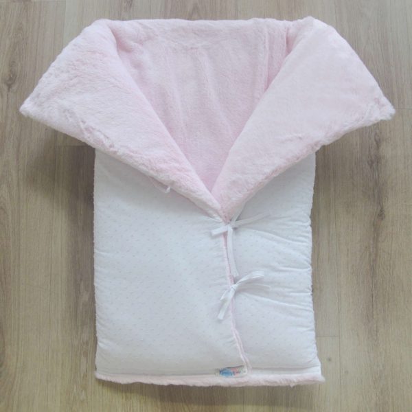 SACO BEBE CAPAZO TELA BODOQUE BLANCO Y ROSA