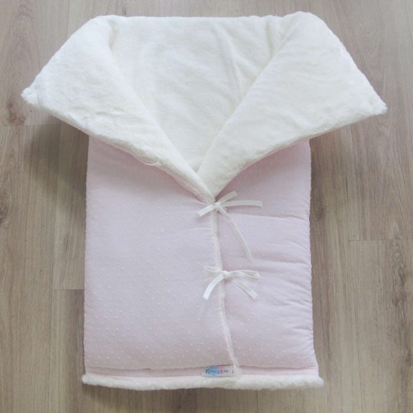 SACO BEBE CAPAZO TELA BODOQUE ROSA Y BLANCO