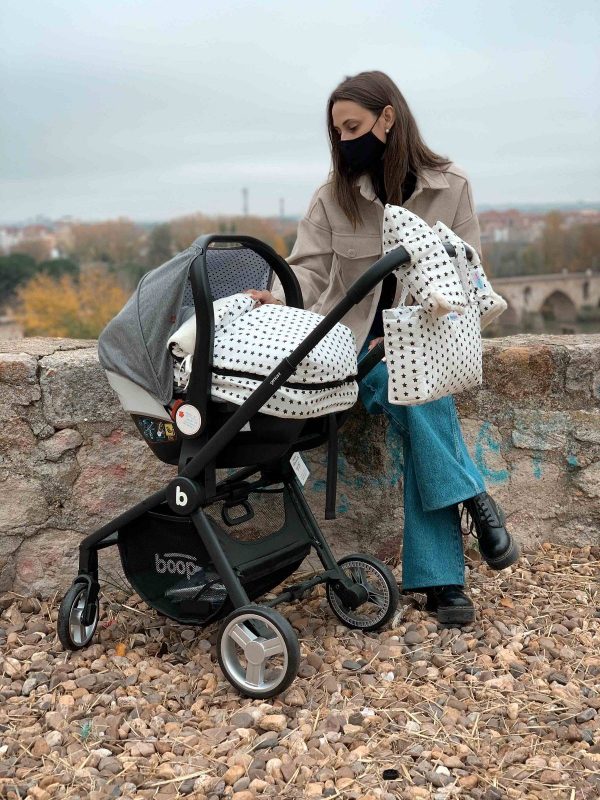 BOLSO PASEO POCKET TELA BLANCO ESTRELLAS NEGRAS