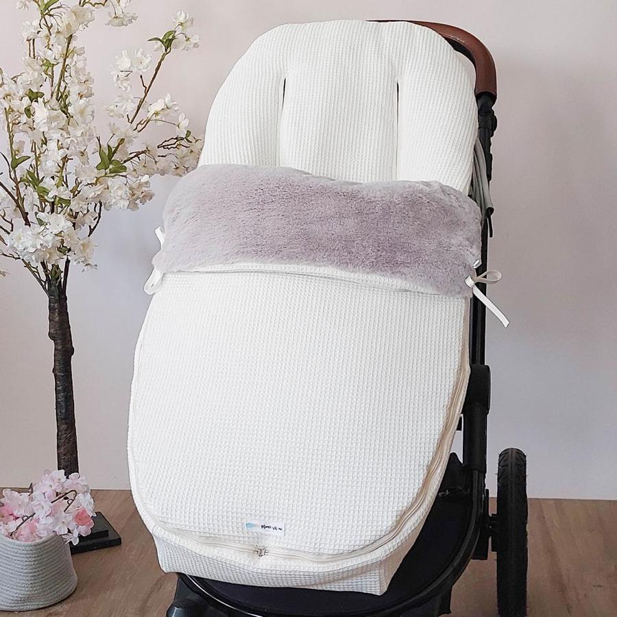 Saco para silla de paseo tela sacks blanco nuclear pelo gris - Mimitos Home