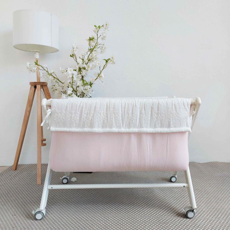 Minicuna para bebe tela bambula rosa bebé y tela flores vintage - Mimitos  Home