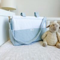 bolso milan tela sacks azul y plumeti blanco