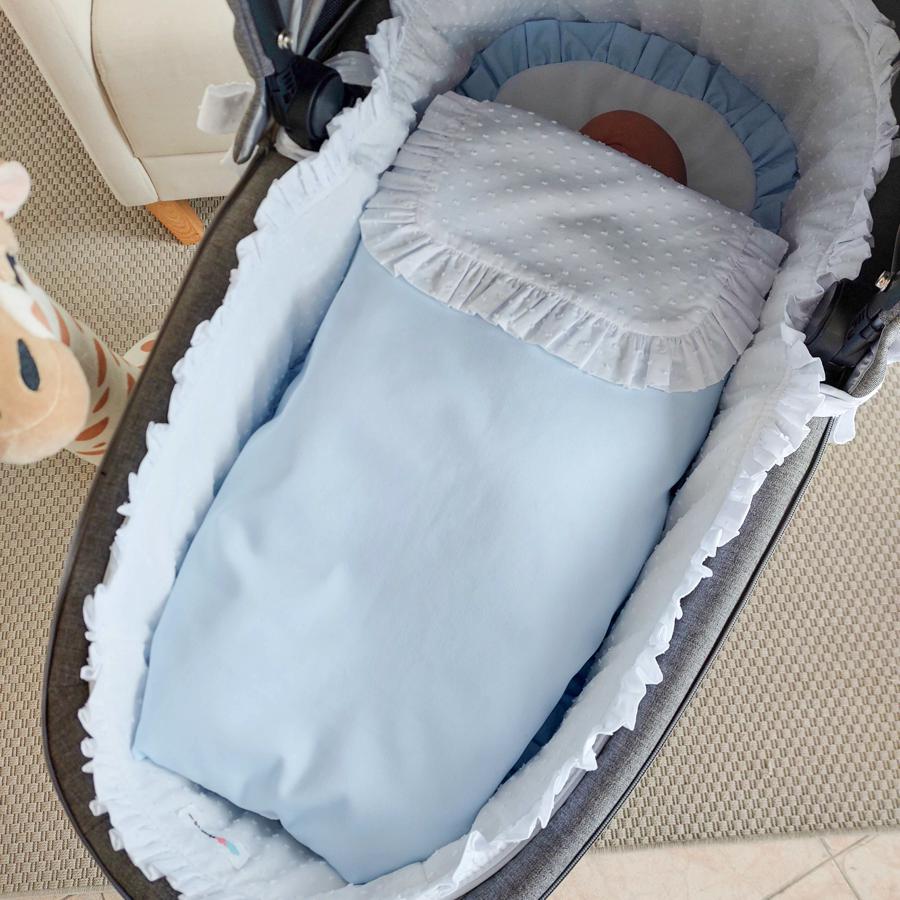Funda para cuco o vestidura para capazo tela sacks azul bebé - Mimitos Home
