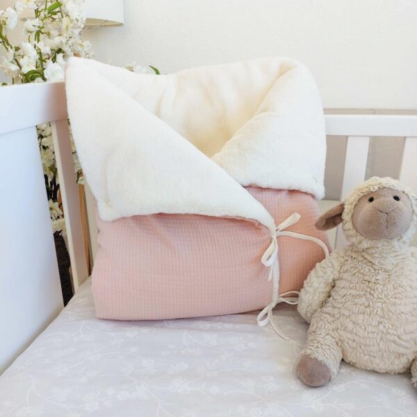 saco tela wafle rosa bebe pelo blanco