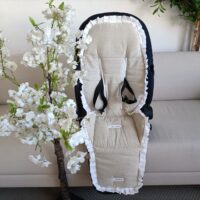 Colchoneta Lino Crudo Con Volante Tela Blanca Plumeti Beige para tu cochecito de paseo Cybex Priam Nva Generacion