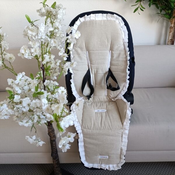 Colchoneta Lino Crudo Con Volante Tela Blanca Plumeti Beige para tu cochecito de paseo Cybex Priam Nva Generacion