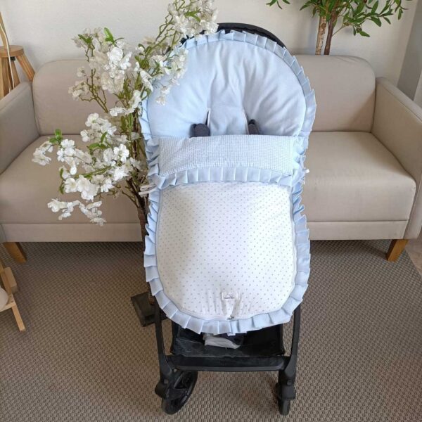 Saco para silla de paseo Tela pique azul, vichy azul, blanco plumeti azul